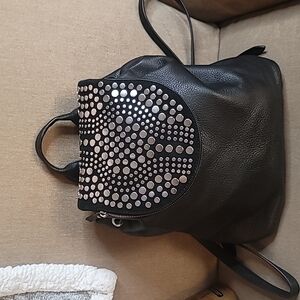 Studded pebbled leather backpack